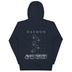 Daemon Rings of Transition cotton hoodie with navy blazer color, featuring a unisex premium pullover design and hood.