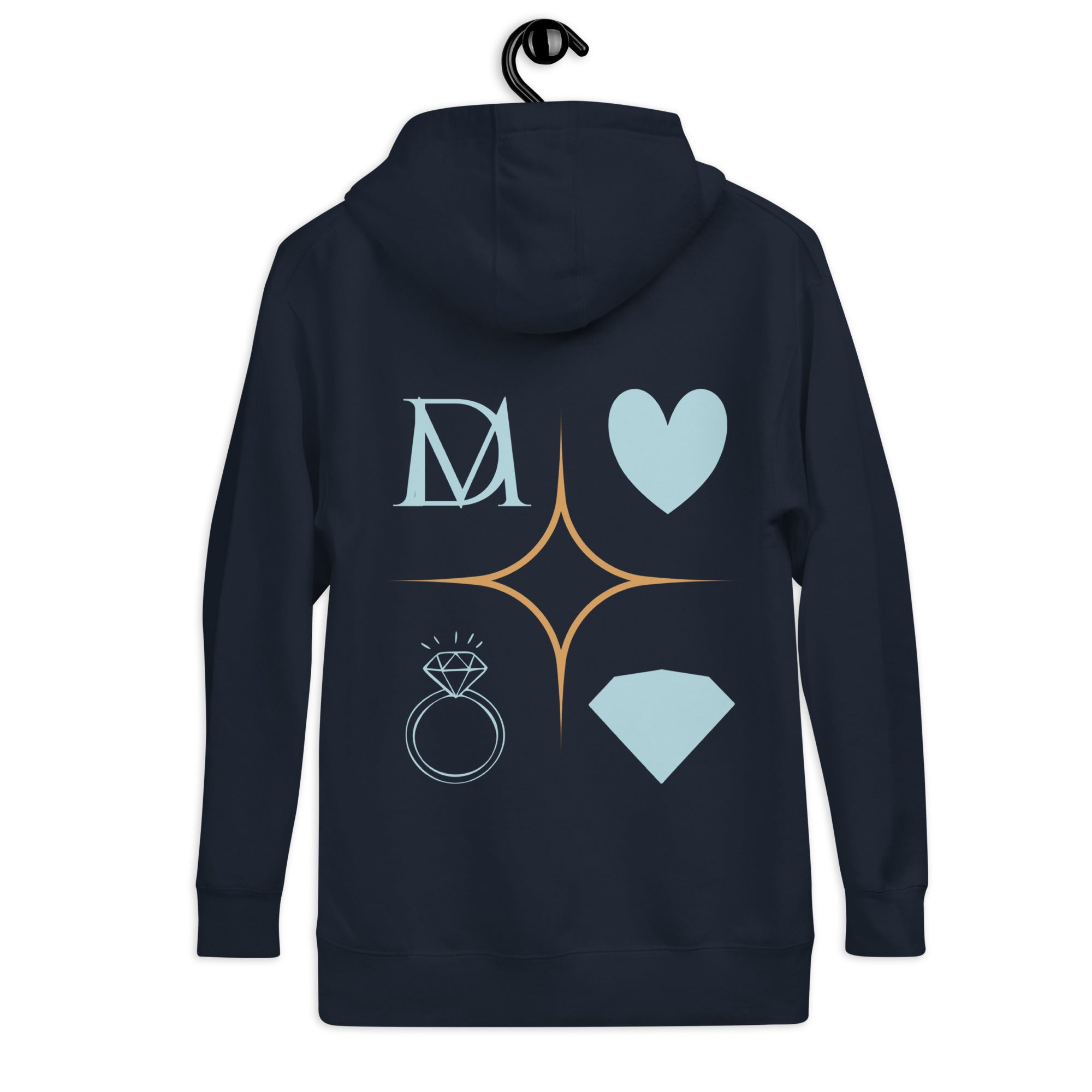 Daemon Elemental Powers unisex navy blazer hoodie made of premium cotton heritage fabric with a front pocket and hood.