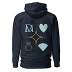Daemon Elemental Powers unisex navy blue hoodie with a hood, made from premium cotton heritage fabric.