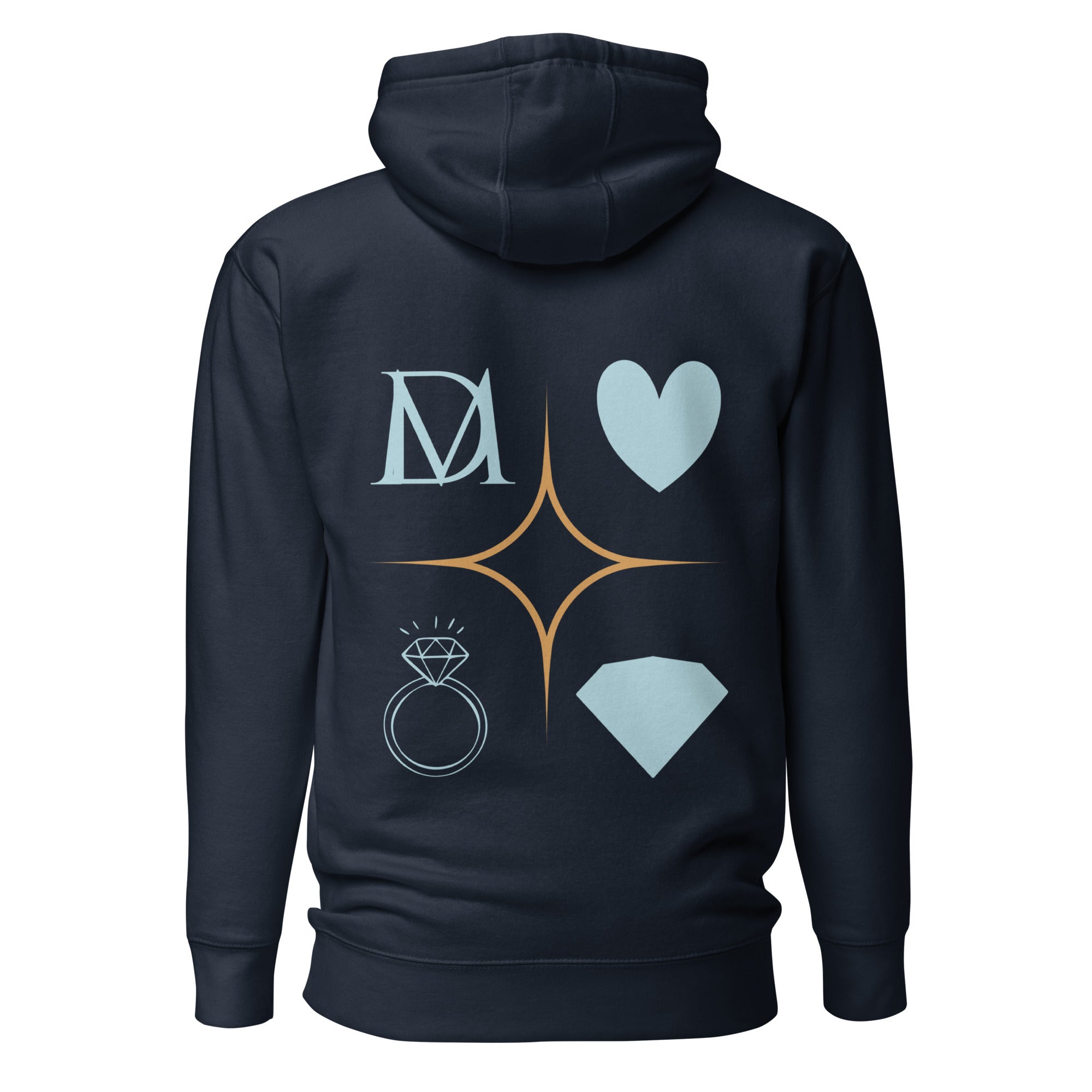 Daemon Elemental Powers unisex navy blue hoodie with a hood, made from premium cotton heritage fabric.