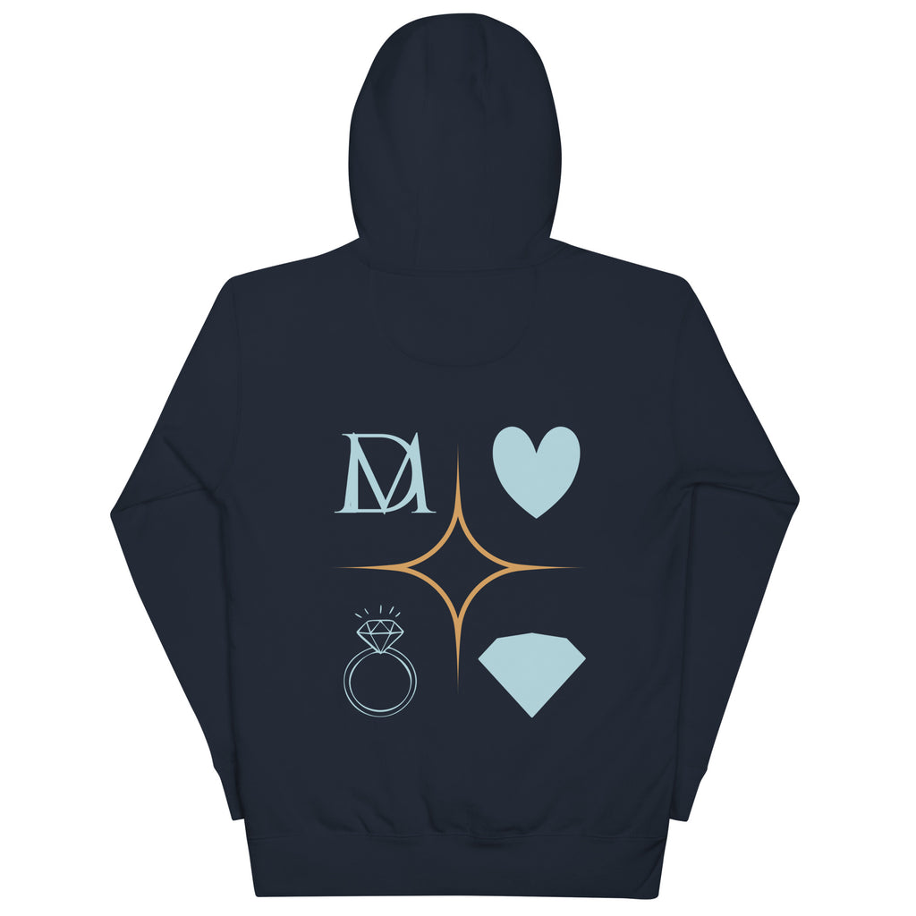 Daemon Elemental Powers unisex navy blazer pullover hoodie with hood and front pocket, made from premium cotton heritage fabric.
