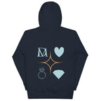 Daemon Elemental Powers unisex navy blazer pullover hoodie with hood and front pocket, made from premium cotton heritage fabric.