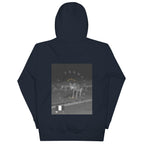 Daemon Luxury Potrero Hill Coyote Midnight hoodie, unisex cotton pullover with navy blazer back design.
