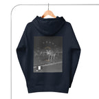 Daemon Luxury Potrero Hill Coyote Midnight unisex cotton hoodie with navy blazer back design.