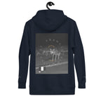Daemon Luxury Potrero Hill Coyote Midnight unisex cotton hoodie with navy blazer accents and a comfortable pullover design.
