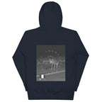 Daemon Luxury Potrero Hill Coyote midnight unisex cotton hoodie with navy blazer back design.