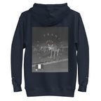 Daemon Luxury Potrero Hill Coyote midnight hoodie, navy blue cotton hoodie with front pocket and hood, unisex casual style.