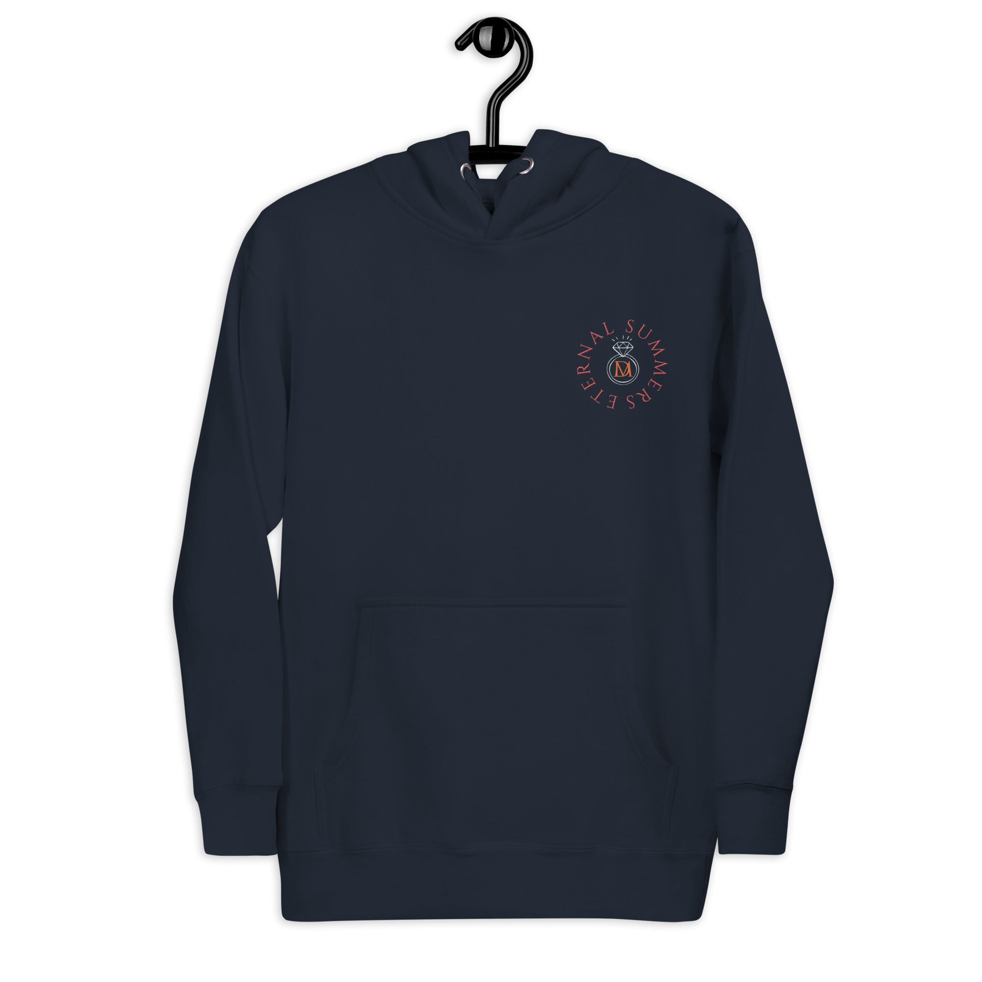 Daemon Eternal Stones cotton hoodie with navy blazer color, unisex design, featuring a front view and hooded style.