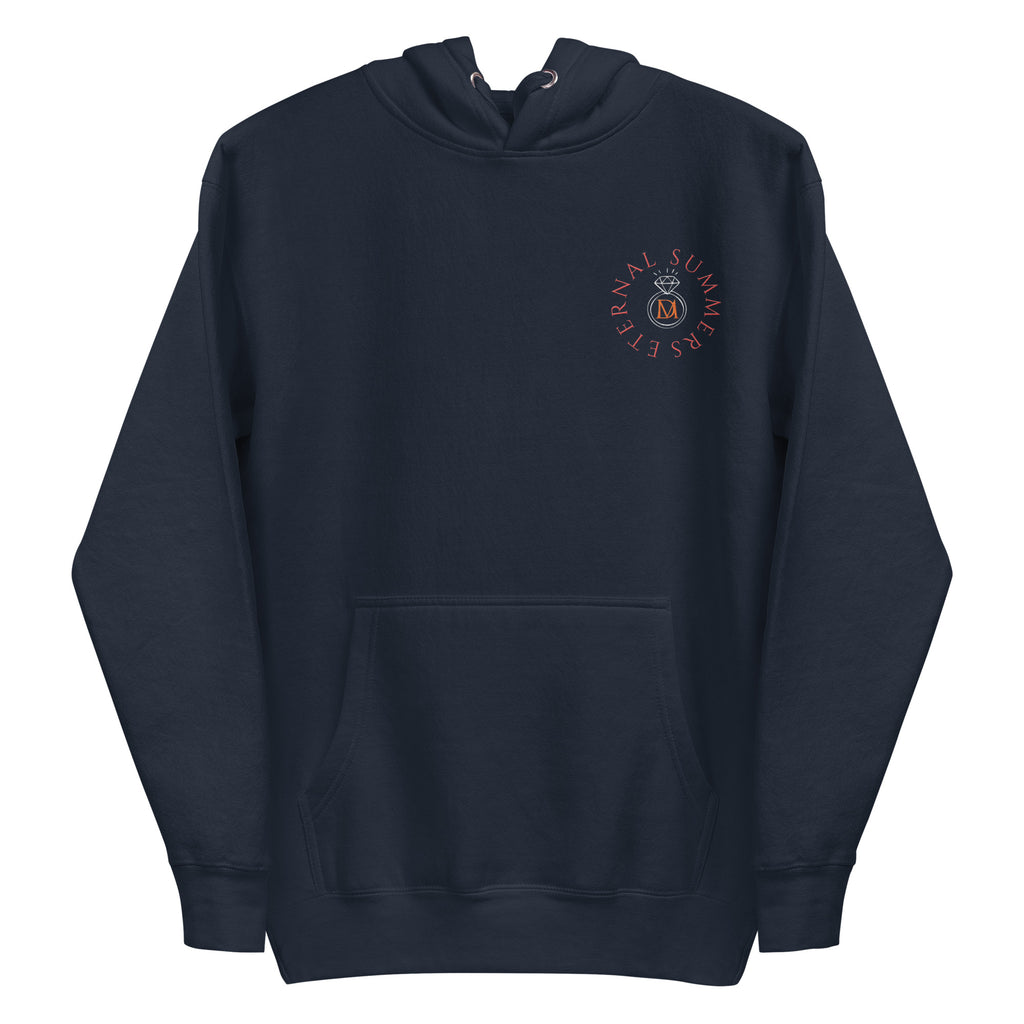 Daemon Eternal Stones hoodie in navy blazer, unisex cotton pullover with front design and hood, premium casual streetwear.
