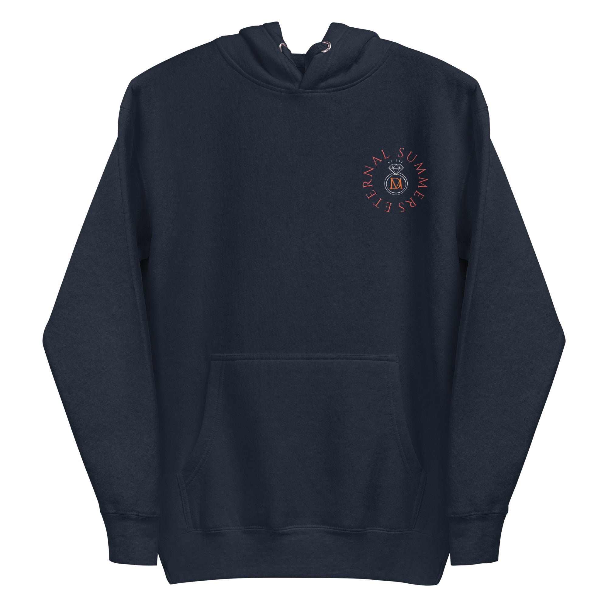 Daemon Eternal Stones hoodie in navy blazer, unisex cotton pullover with front design and hood, premium casual streetwear.
