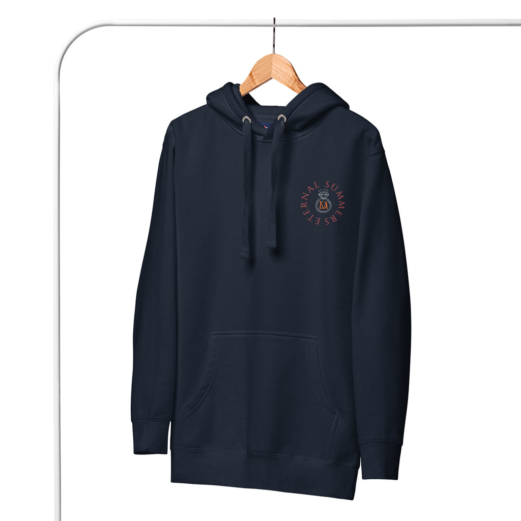 Daemon Eternal Stones unisex navy blazer cotton hoodie with front design, premium cotton fabric, and comfortable hood.