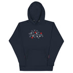 Unisex navy blue hoodie from Daemon's Rings of Transition collection featuring a cotton heritage fabric and a front design.