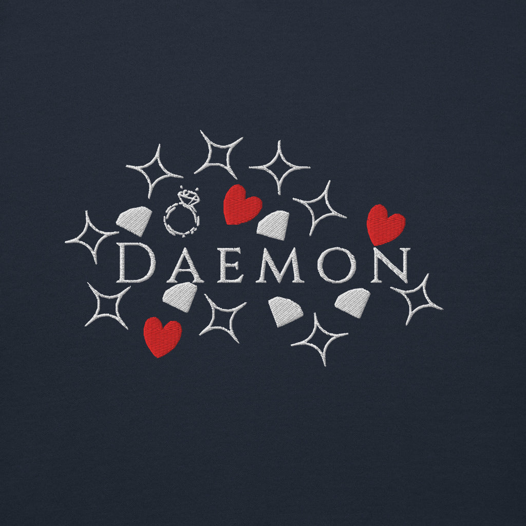 Unisex navy blazer hoodie from Daemon's Rings of Transition collection, featuring a cotton hoodie with front design.