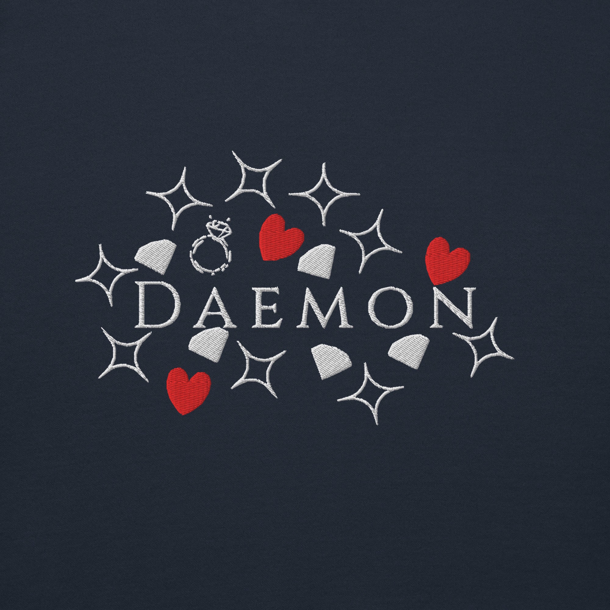 Unisex navy blazer hoodie from Daemon's Rings of Transition collection, featuring a cotton hoodie with front design.