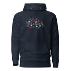 Daemon Rings of Transition cotton hoodie with hood in navy blazer color, featuring a relaxed fit and casual design.