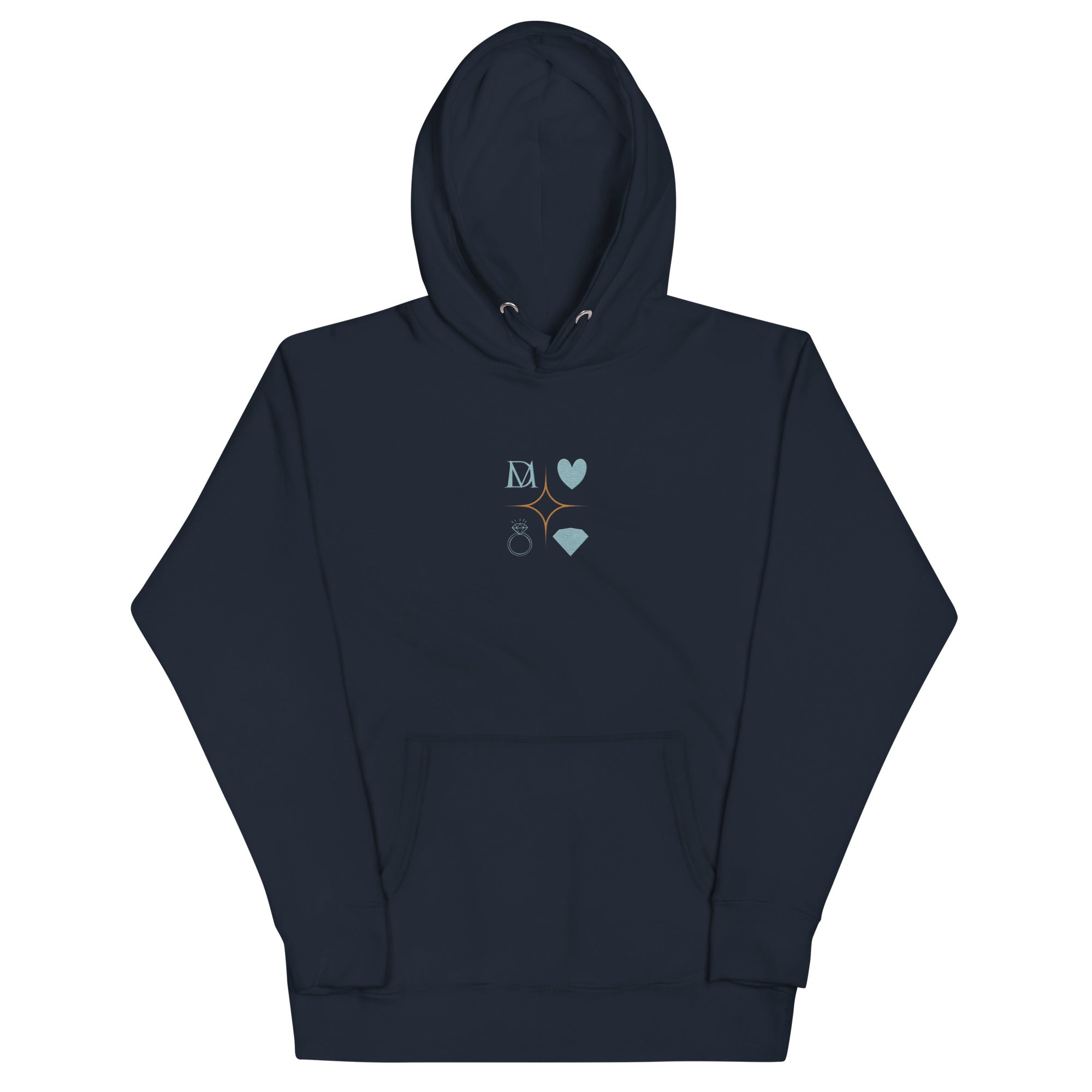 Daemon Elemental Powers unisex cotton hoodie with a navy blazer design, featuring a front view of the hooded pullover.