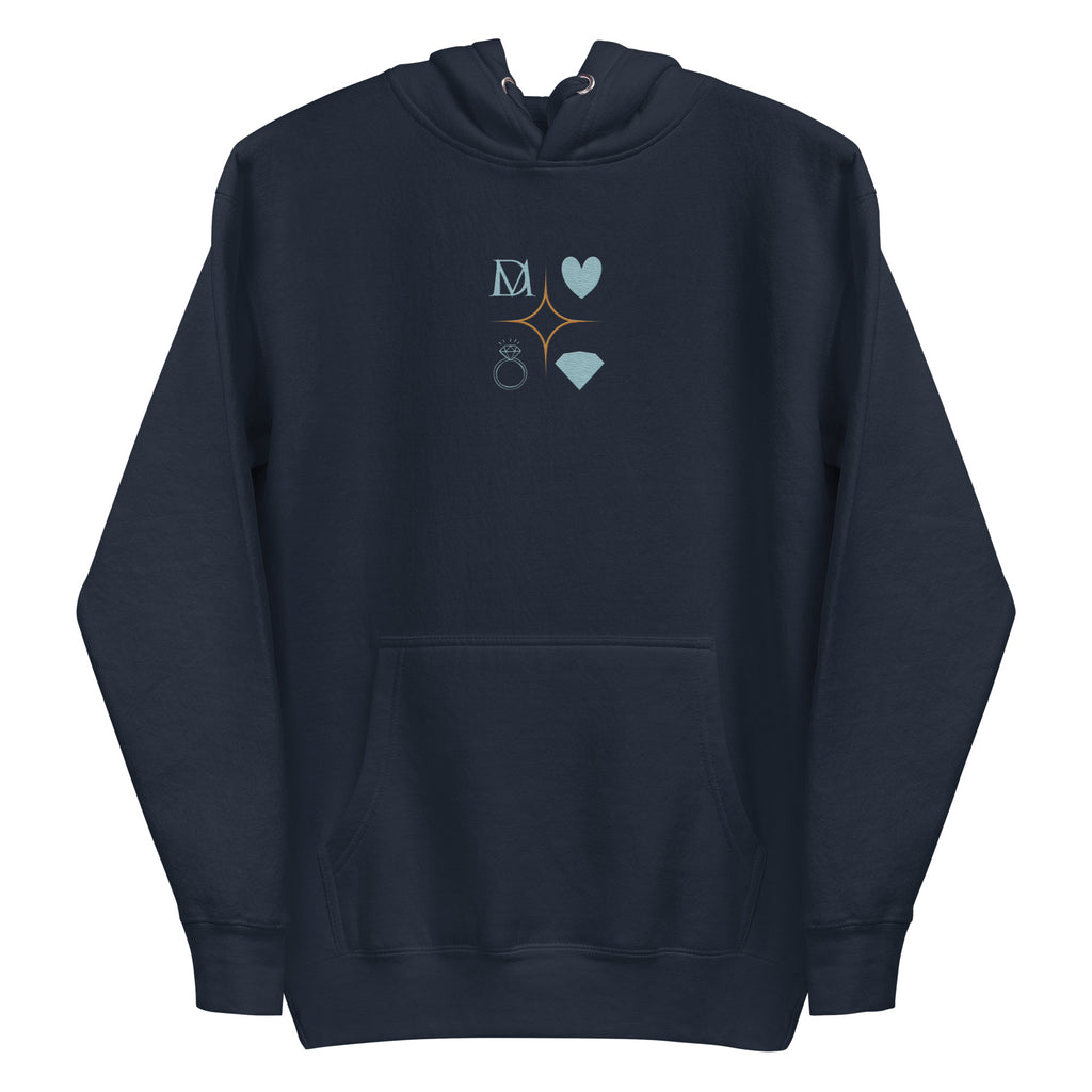 Daemon Elemental Powers unisex navy blue cotton hoodie with front design and adjustable hood.