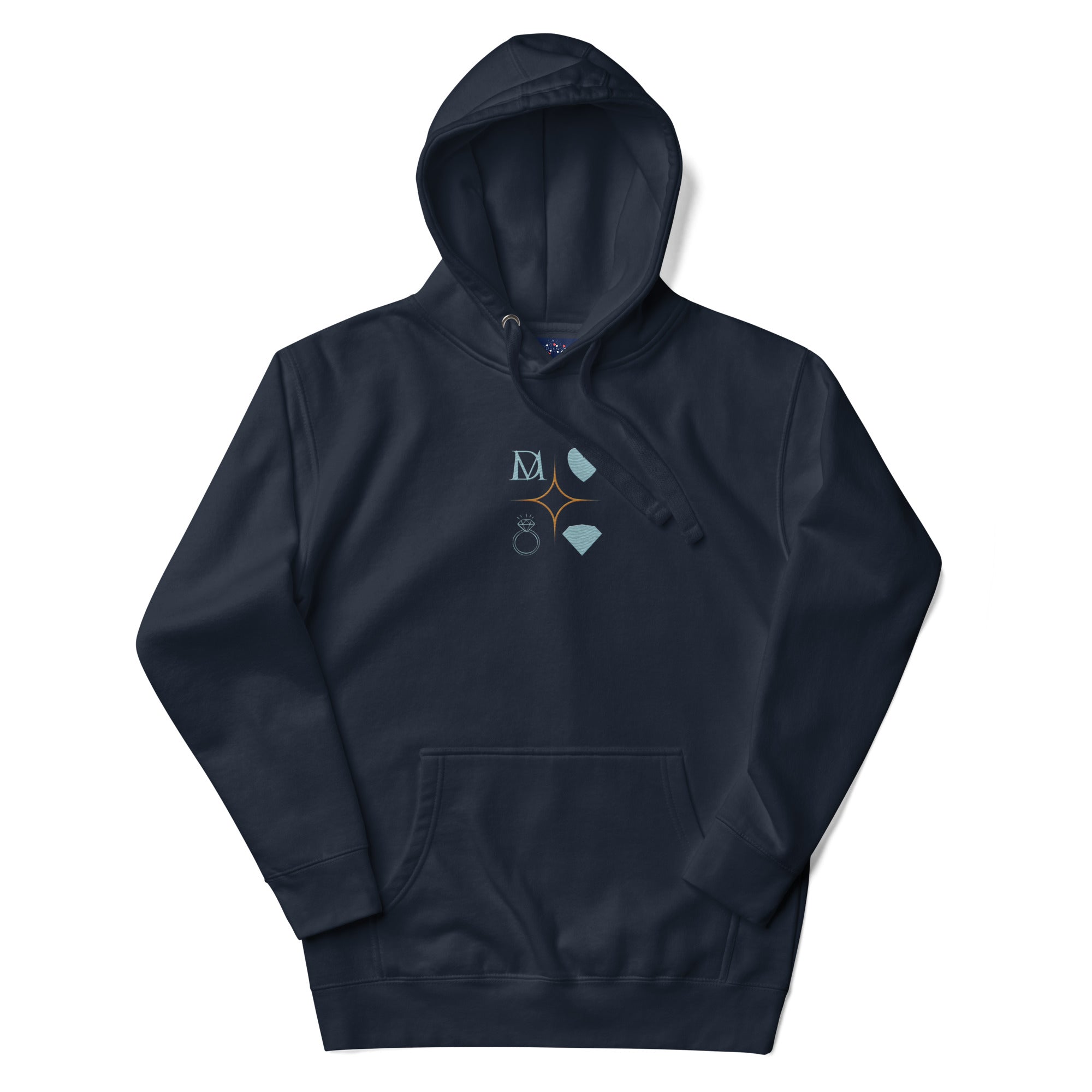 Daemon Elemental Powers unisex navy blue cotton hoodie with front pocket and hood, premium casual pullover sweatshirt.