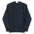 Daemon Luxury Potrero Hill Coyote Midnight unisex cotton hoodie with front design and hood, navy blazer color.