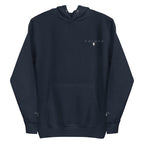 Daemon Luxury Potrero Hill Coyote Midnight unisex cotton hoodie with front design and hood, navy blazer color.