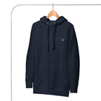 Daemon Luxury Potrero Hill Coyote midnight unisex cotton hoodie with front pocket and hood, navy blazer color, premium fabric.
