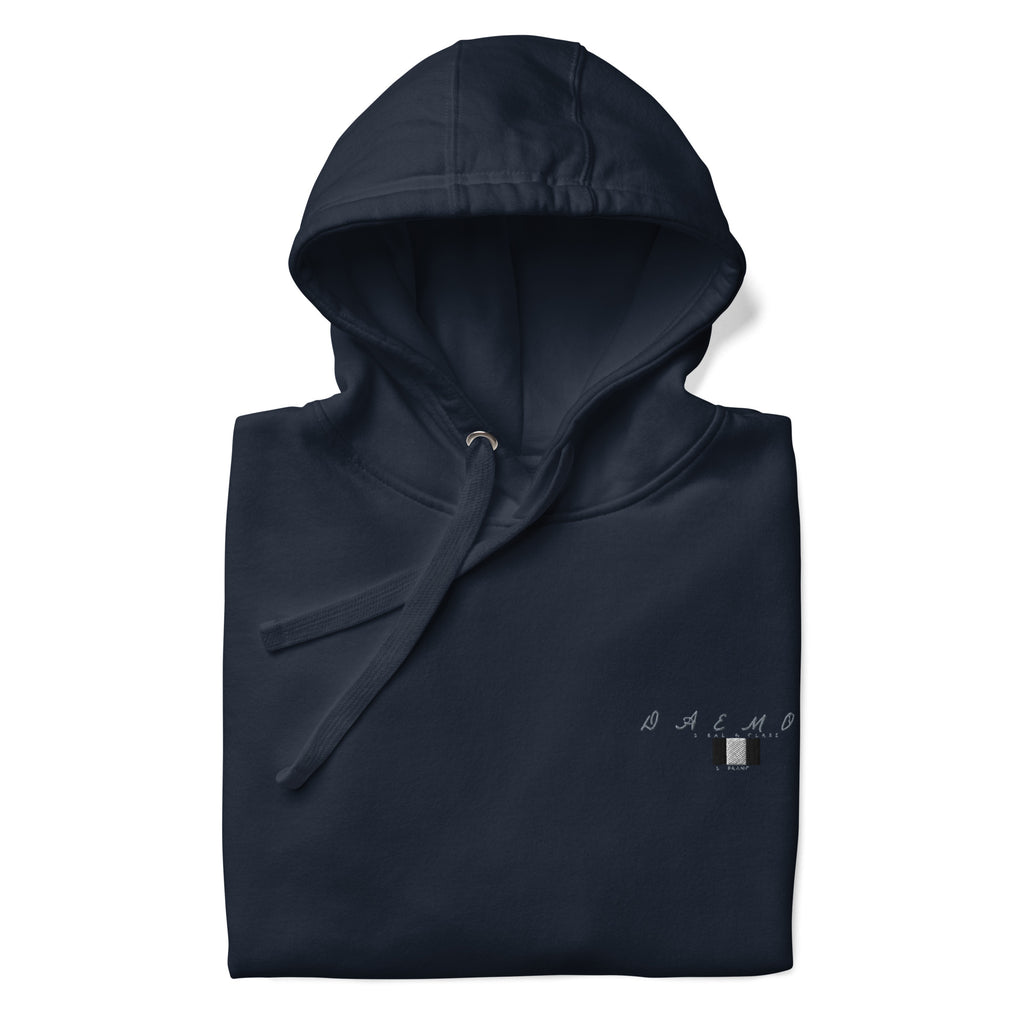 Daemon Luxury Potrero Hill Coyote midnight unisex cotton hoodie with front view and hood detail.