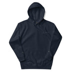 Daemon Luxury Potrero Hill Coyote Midnight unisex cotton hoodie with front design, navy blazer color and cozy hood.