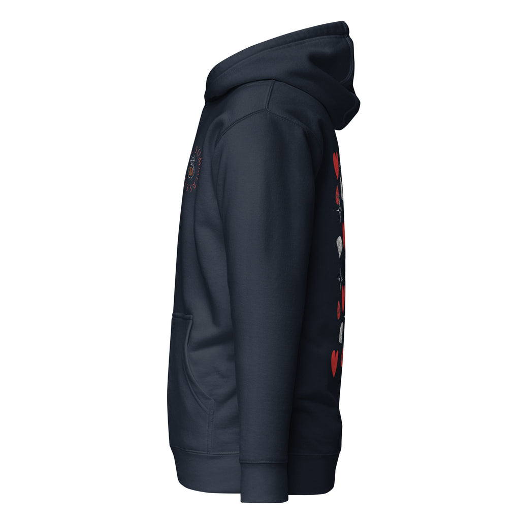 Daemon Eternal Stones cotton hoodie with hood, navy blazer color, unisex premium pullover featuring bold design.