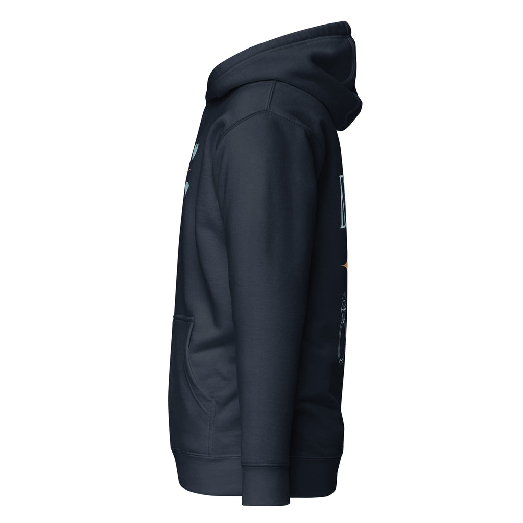 Daemon Elemental Powers unisex navy blazer hoodie made of premium cotton heritage fabric with a hood and comfortable fit.
