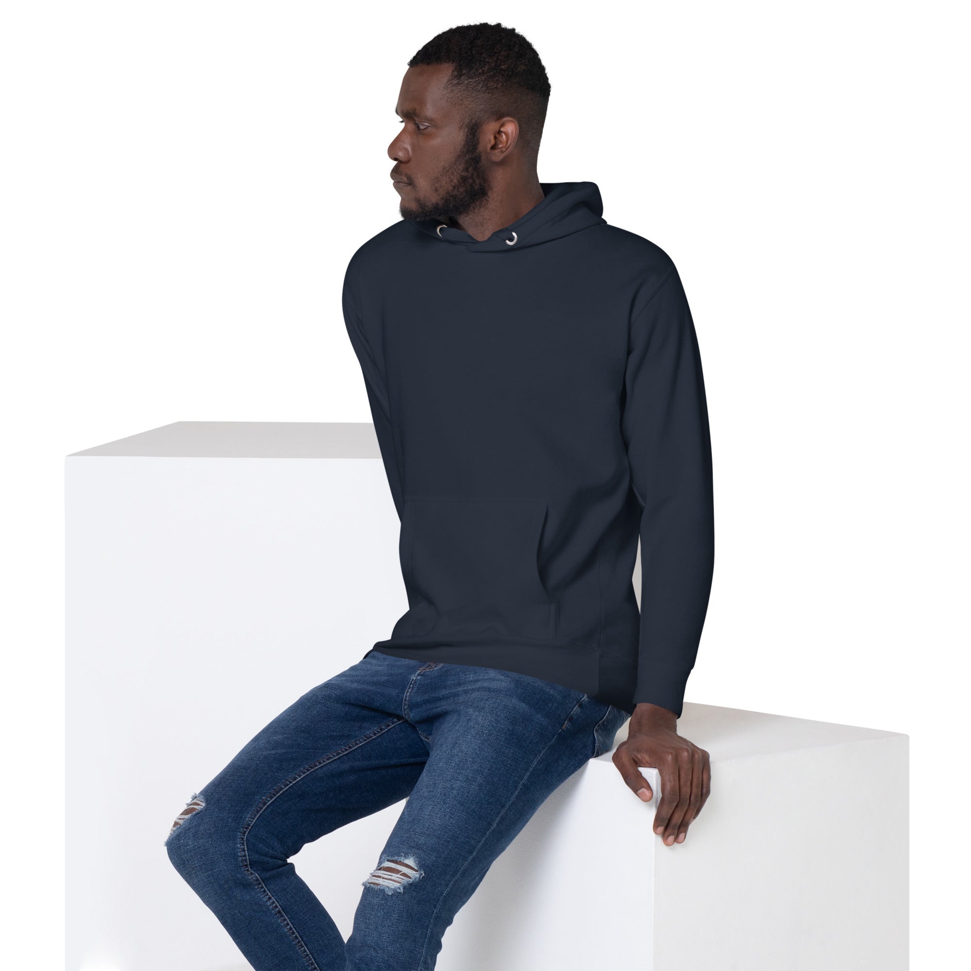 Daemon Eternal Stones cotton hoodie with hood, navy blazer color, front pocket, unisex premium pullover design.