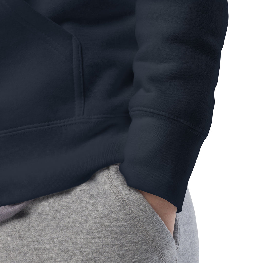 Daemon Elemental Powers unisex navy blazer hoodie made of premium cotton, featuring a comfortable hood and stylish design.