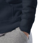 Daemon Elemental Powers unisex navy blazer hoodie made of premium cotton, featuring a comfortable hood and stylish design.