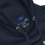 Unisex navy blue hoodie with "Elemental Powers" and Daemon branding, featuring a comfortable cotton hooded sweatshirt.