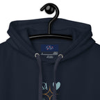 Daemon Elemental Powers unisex navy hoodie with a cotton heritage fabric and detailed hood design.