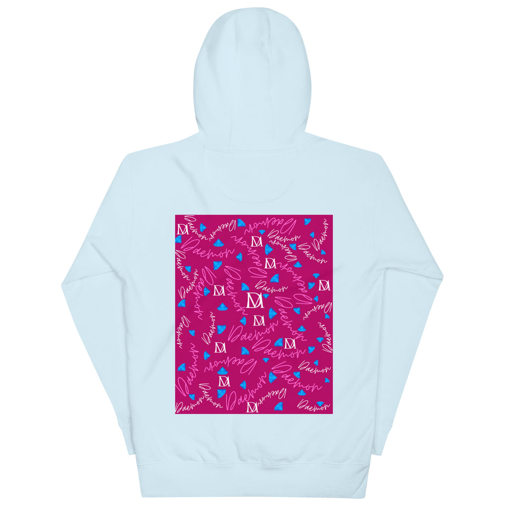 Unisex sky blue cotton hoodie with Picasso mirrors stitched design by Daemon Luxury, featuring a relaxed fit and premium quality.