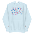 Daemon Luxury Picasso Mirros stitched candies hoodie, unisex sky blue cotton pullover with front design.