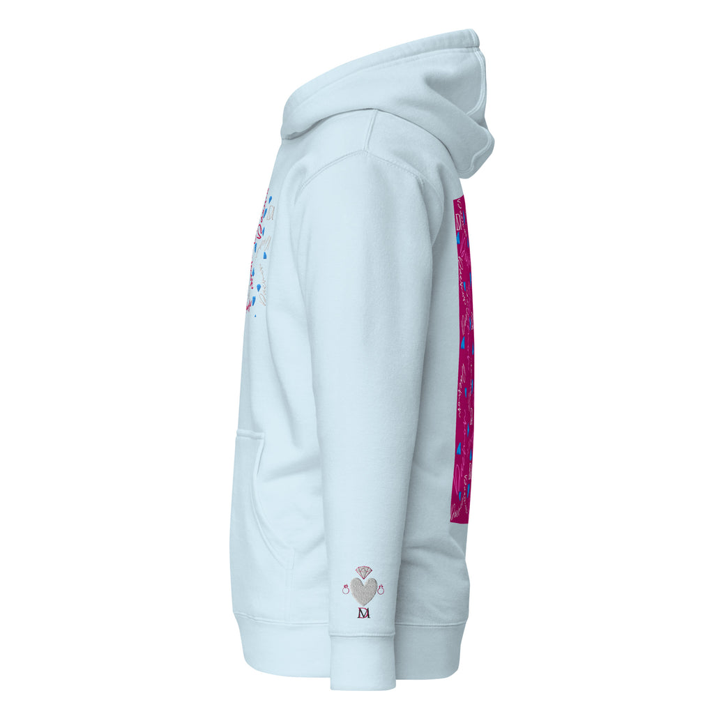 Daemon Luxury Picasso Mirros stitched candies cotton hoodie in sky blue, unisex premium pullover with detailed stitching.