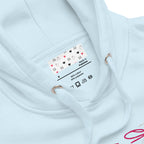 Unisex sky-blue cotton hoodie with Picasso Mirros stitched candies design by Daemon Luxury, casual and comfortable fashion piece.