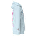 Unisex sky-blue cotton hoodie featuring PICASSO MIRROS stitched candies design by Daemon Luxury.