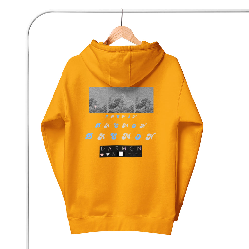 Daemon Gold Tender Bandit cotton hoodie with hood and front pocket, featuring a stylish unisex design and premium cotton fabric.