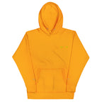 Unisex gold hoodie by Daemon featuring a cotton heritage fabric and a front pocket, casual and comfortable pullover style.