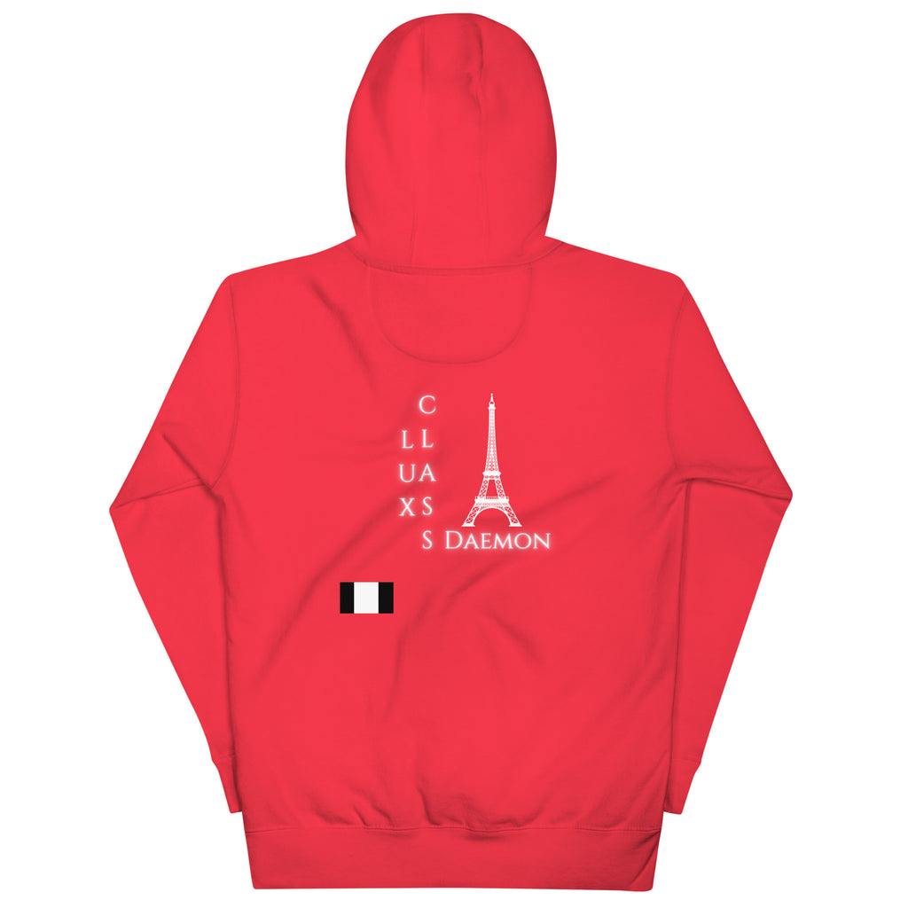 Daemon Flash of Red unisex cotton hoodie with hood, vibrant red color, and casual fit, featuring a back view.