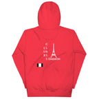 Daemon Flash of Red unisex cotton hoodie with hood, vibrant red color, and casual fit, featuring a back view.