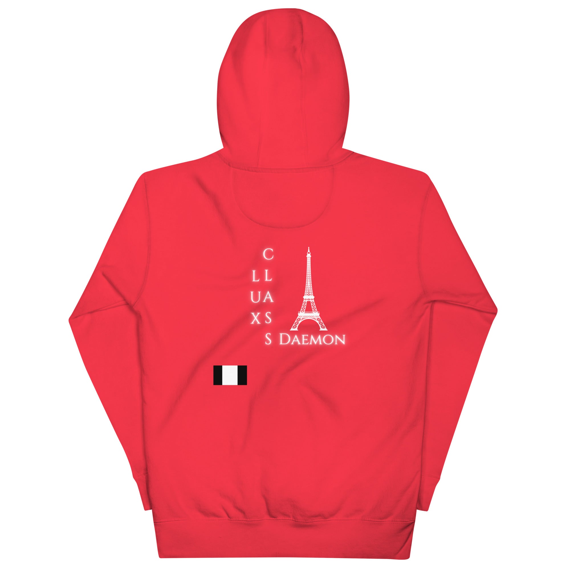 Daemon Flash of Red unisex cotton hoodie with hood, vibrant red color, and casual fit, featuring a back view.