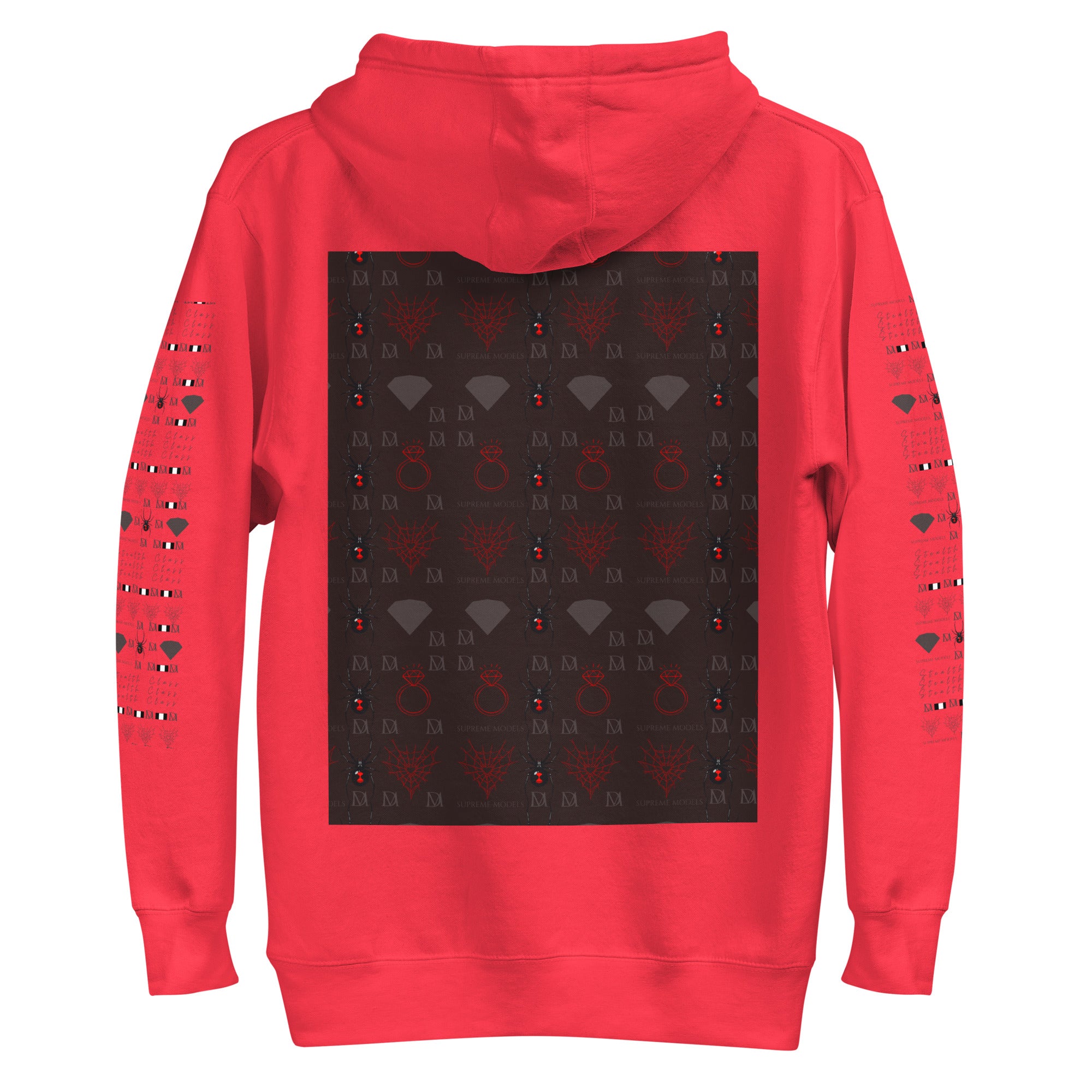 Daemon Luxury Supreme Models Belly Red reticulated cotton heritage unisex premium pullover hoodie, back view