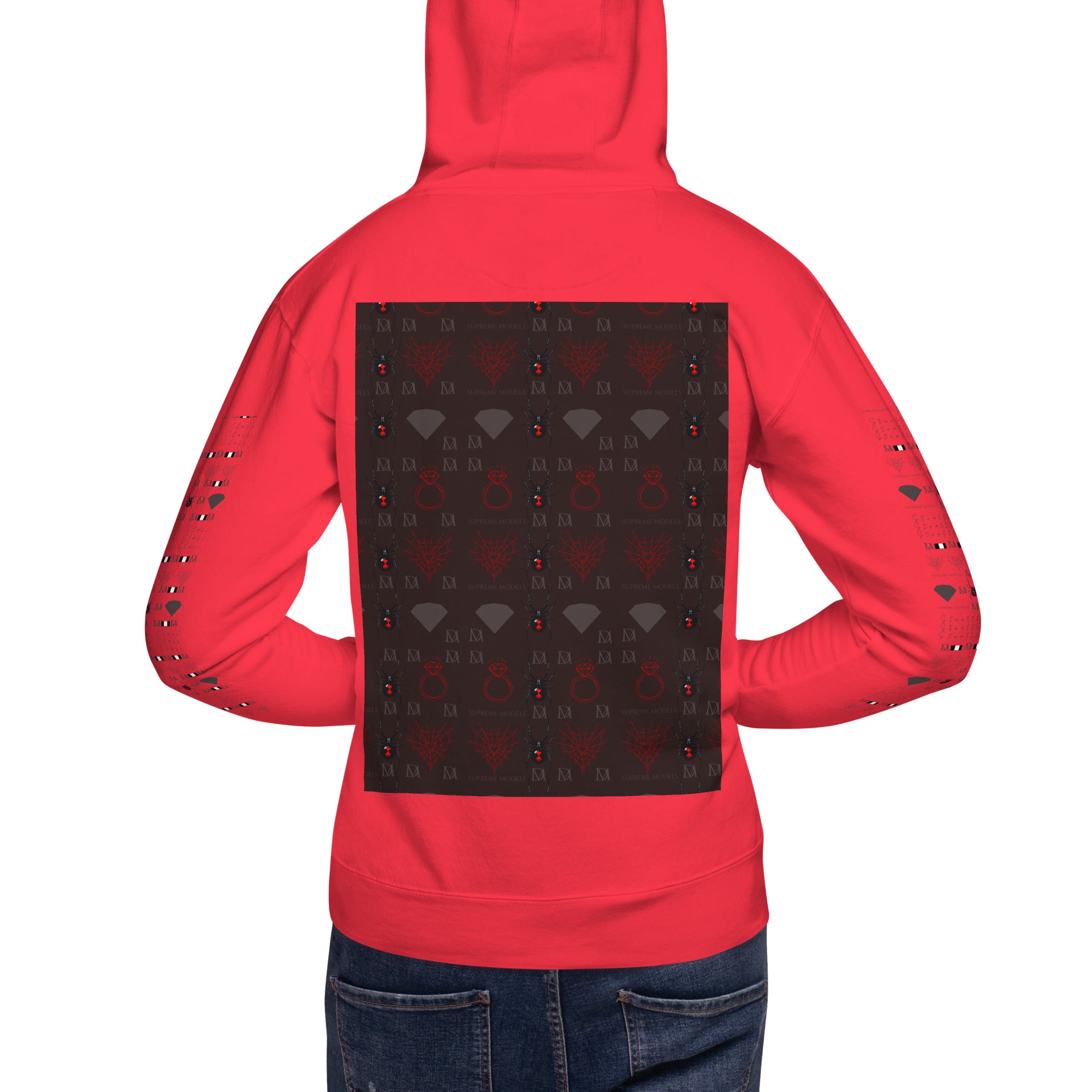Daemon Luxury Supreme Models Belly Red reticulated cotton heritage unisex premium pullover hoodie, back view