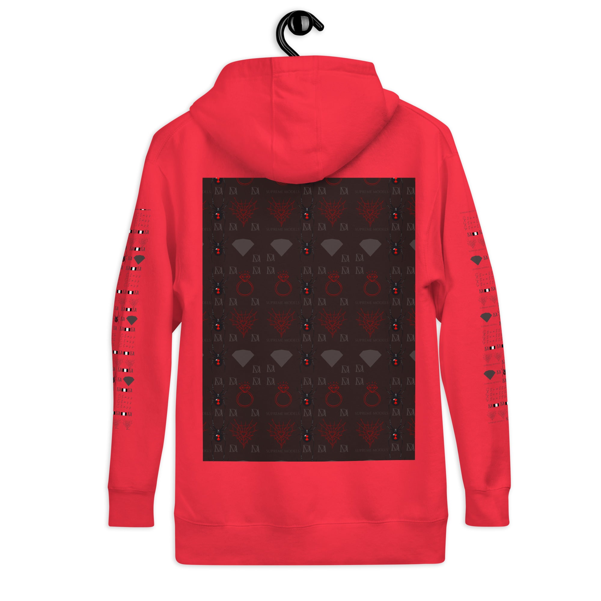 Daemon Luxury SUPREME MODELS Belly Red reticulated cotton heritage unisex premium pullover hoodie, back view