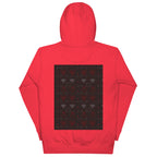 Unisex premium pullover hoodie from Daemon Luxury's Supreme Models collection in Belly Red with reticulated design, back view.