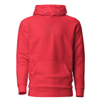 Unisex red cotton hoodie with Daemon logo, featuring a front design, casual fit, and comfortable hood for everyday wear.