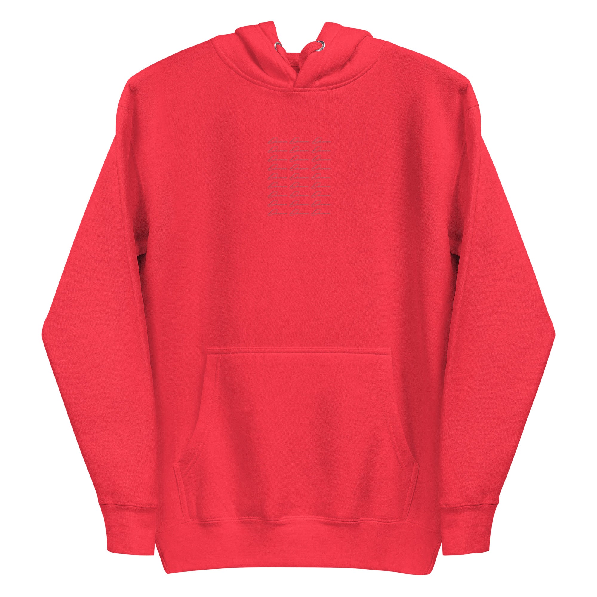 Unisex crimson hoodie with front pocket and drawstring hood, made by Daemon, featuring a bold "Flash of Red" design.